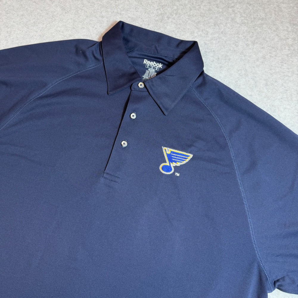Reebok Polo Shirt Mens XL Navy Blue St. Louis Blues NHL Premiere Stockholm 2009